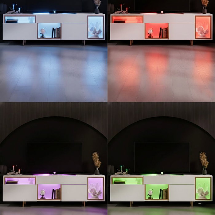 Hanah Home Soporte para TV Blanco y Dorado con Iluminación